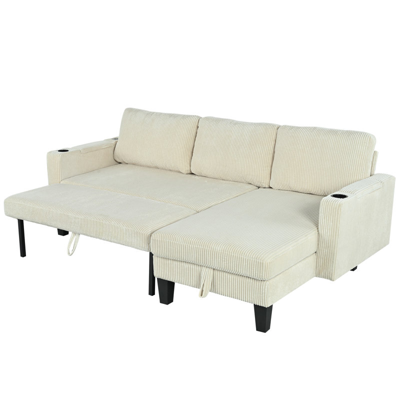 Canapé modulaire réversible avec méridienne de rangement, Velours côtelé beige