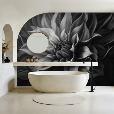Boho papier peint adhésif floral noir et blanc Dahlia, peinture à l'huile, peintures murales, art mural, H 100 po x l 144 po, papier peint amovible en PVC, adhésif mural pour chambre à coucher, bureau à domicile