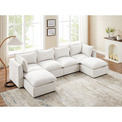 Upholstered U-Shaped Sectional with Ottoman Reversible