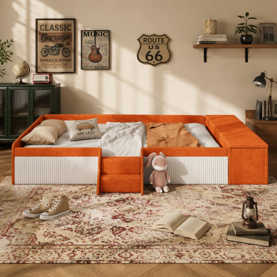 Upholstered Daybed with Stairs, Padded Guardrails