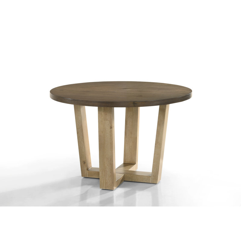 Table de salle à manger ronde en noyer de 47 po, fabrication en bois massif, finition naturelle vieillie, l 47 po x P 47 po x H 30,5 po, large table contemporaine en placage de chêne en noyer, avec variation de couleur de grain