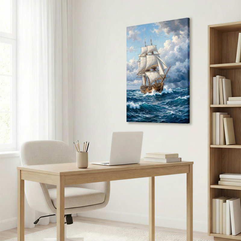 Voilier, océan, vagues, toile tendue, impression sur toile, ensemble de 1, H 24 po x l 16 po