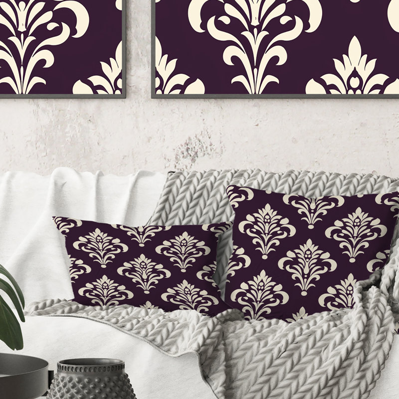 Coussin décoratif mauve blanc damassé Elegance VII - Modern, H 16 po x l 16 po