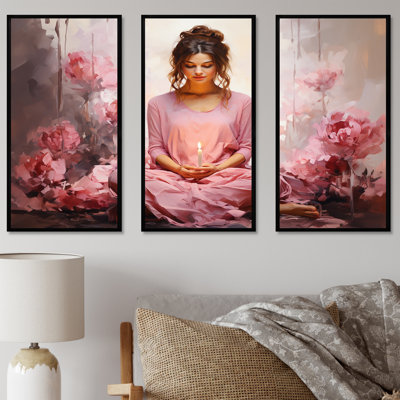 «Pink Yoga Mediation» - ensemble de reproductions d'art mural