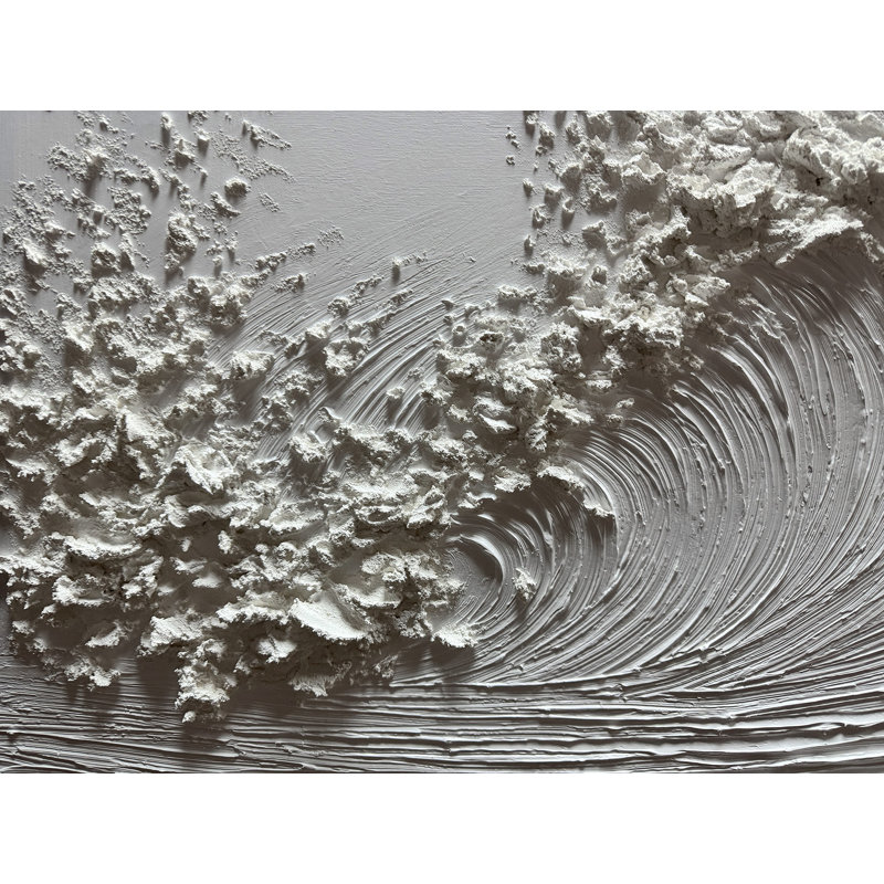 Peinture de paysage marin blanc texturé à la main sur toile, art abstrait de grandes vagues océaniques de 20 x 40 pouces, décoration murale acrylique lourde empâtement, prête à être accrochée