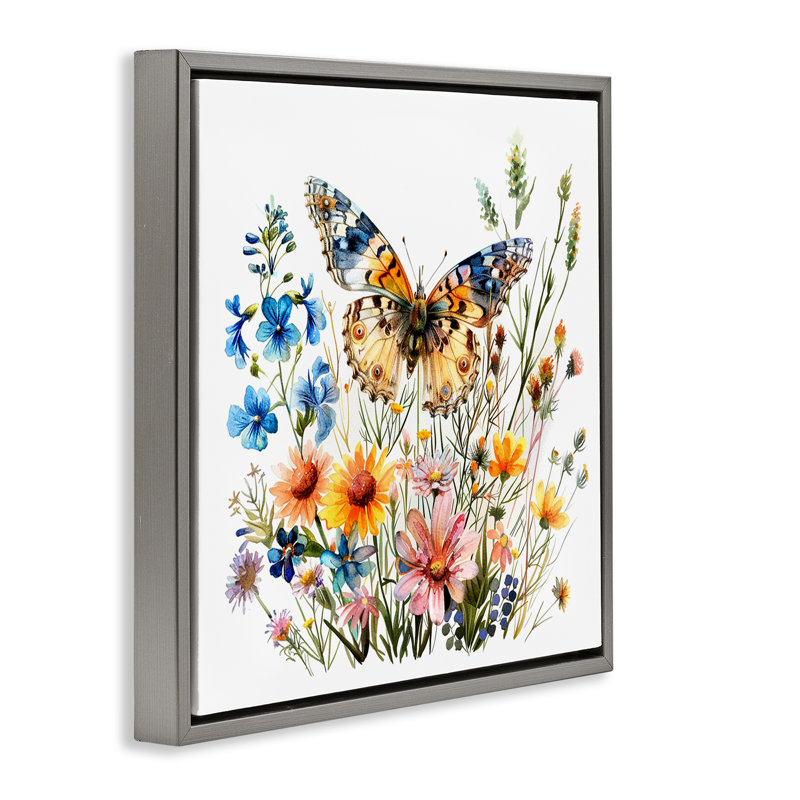  Art mural sur toile flottante Spring Butterfly Garden par LSR Design Studio, Cadre flottant gris lustré, H 18 po x l 18 po