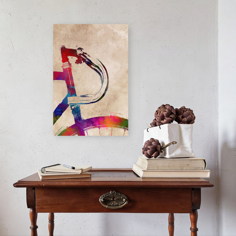 Vibrant, aquarelle, bicyclette, art mural contemporain, 24" H x 16" W