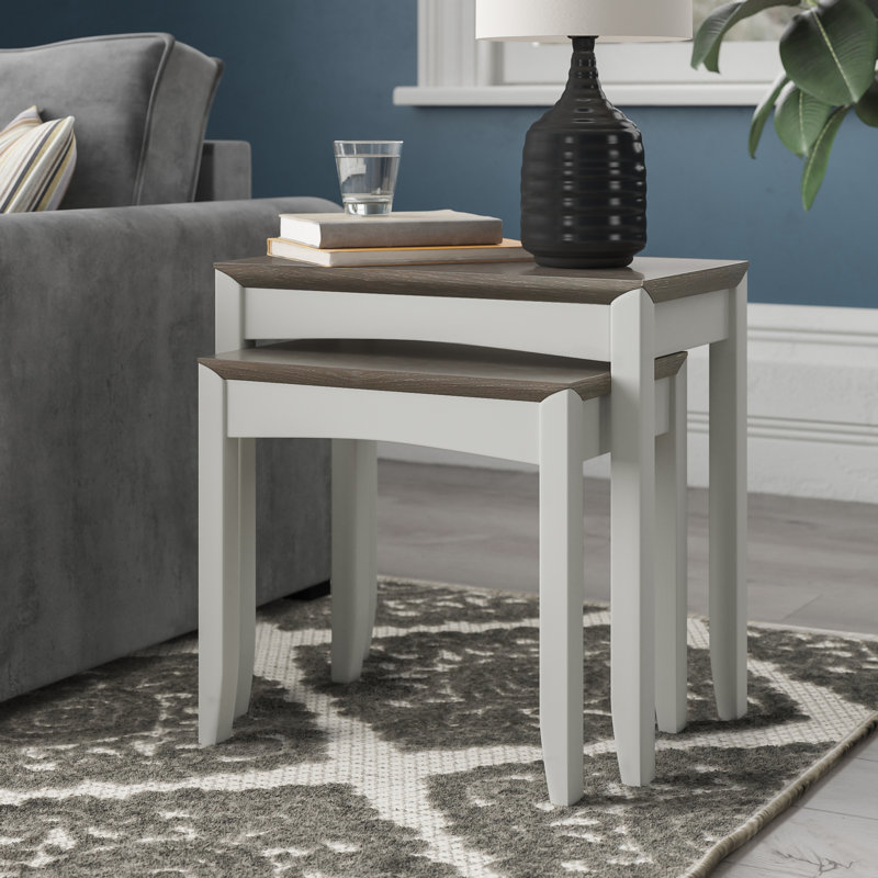 Izzie Solid Wood Nesting Tables, Brown, Ivory