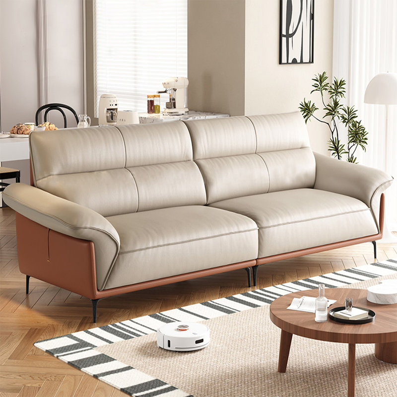 Causeuse-coussin modulaire en cuir véritable, Kaki / orange, H 35,04 po x l 86,61 po x P 38,19 po