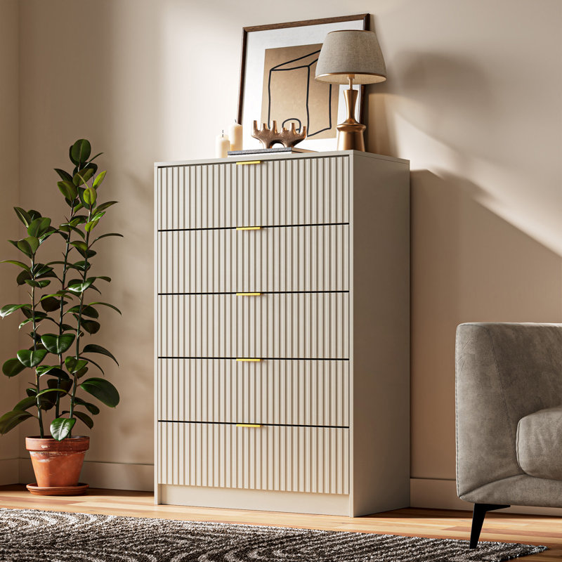 Commode à 5 tiroirs, H 47,2 po, Beige
