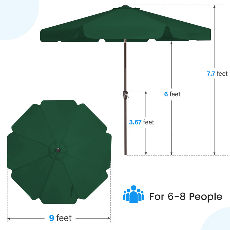 Parasol de marché pour patio extérieur, Vert foncé, H 97,6 po x l 108 po x P 108 po
