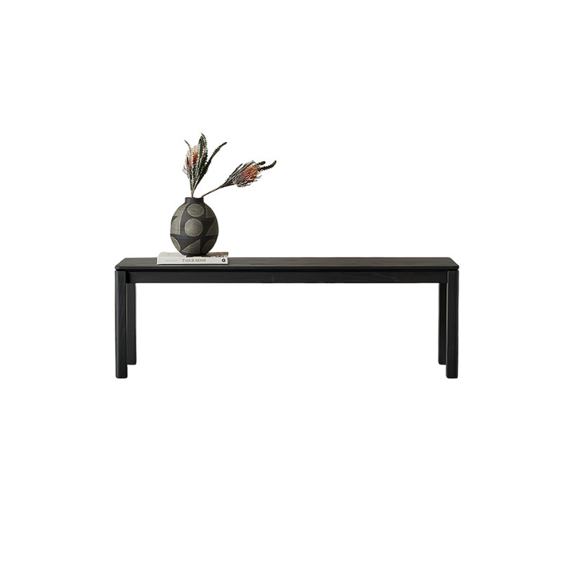 Banc en bois massif Nyree, Noir, H 17,71 po x l 62,99 po x P 13,77 po