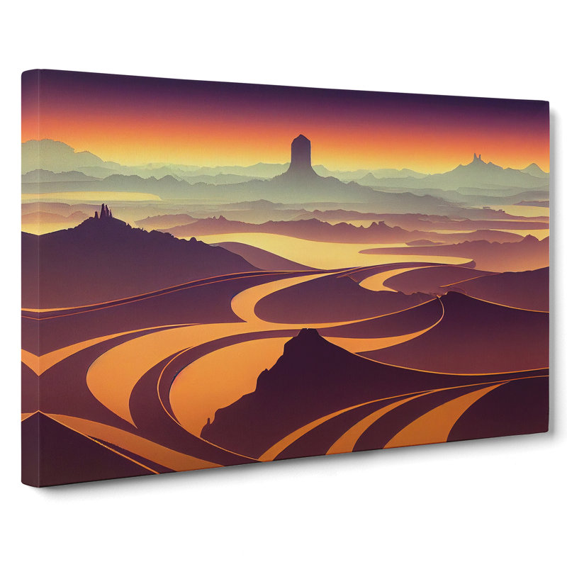 Deco Sunset Landscape - Wrapped Canvas