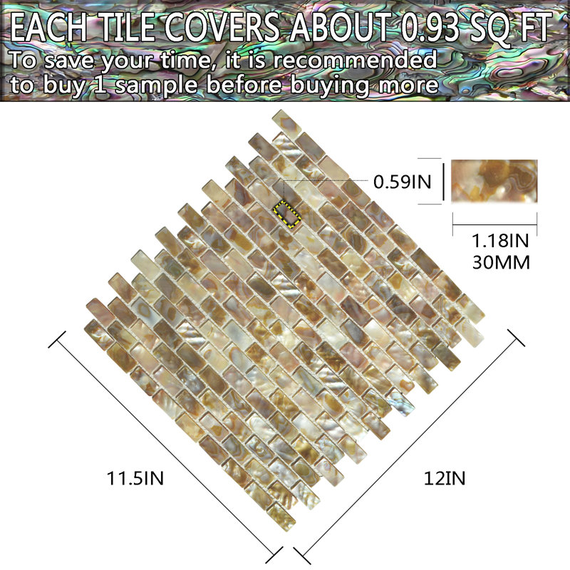 Mother of Pearl Shell Mosaic Tile, Phantom color, 1 Sheet