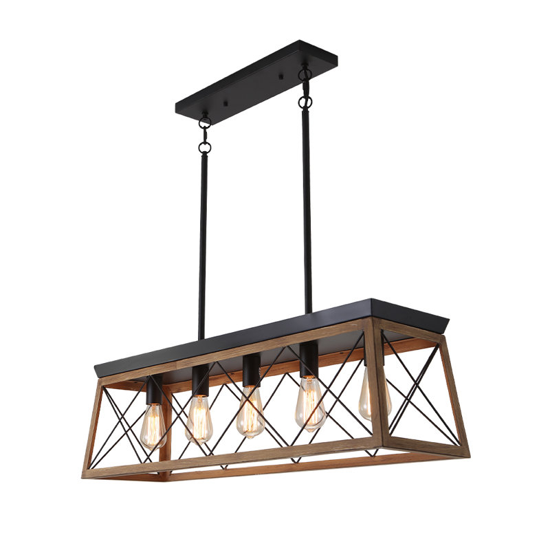 5-Light Farmhouse Chandeliers For Dining Room, Metal Rustic Pendant Island Light Fixture, Modern Rectangular Island Lights For Kitchen, Living Room (No Bulbs)