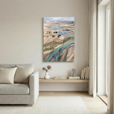 Vue aérienne de la rivière Turquoise sinueuse dans un canyon aride, art mural sur toile