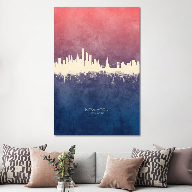 New York New York Skyline Blue Rose by Michael Tompsett - Wrapped Canvas Gallery-Wrapped Canvas Giclée