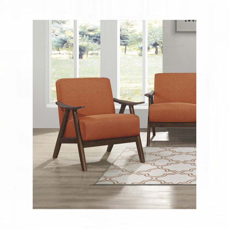 Fauteuil rembourré en bois, Orange, H 31,5 po x l 28,5 po x P 32 po