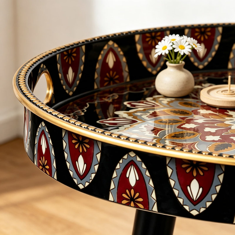 Table d'appoint ronde intérieure avec pieds en bois amovibles, table basse polyvalente avec plateau pour le salon, la chambre et le balcon, meuble d'appoint de style bohème
