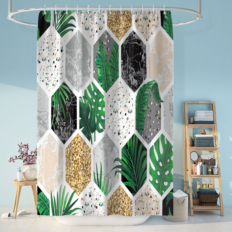 Ensemble de rideau de douche à motif géométrique 15 pièces Chaisson