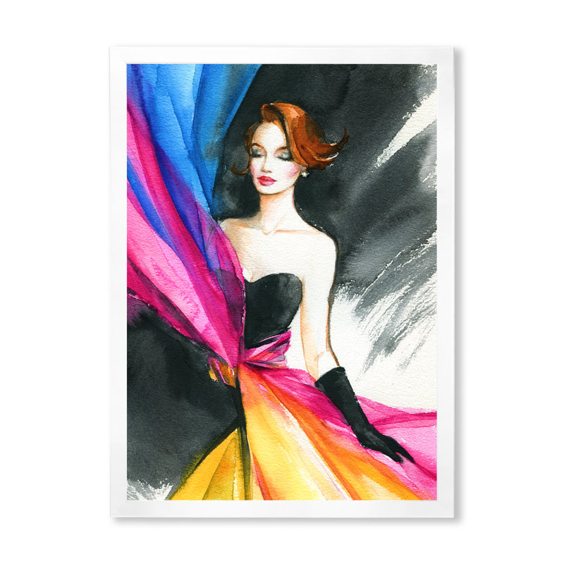 Portrait de femme colorée - œuvre d'art sur toile Glam, Impression blanche sur toile encadrée, H 32 po x l 16 po