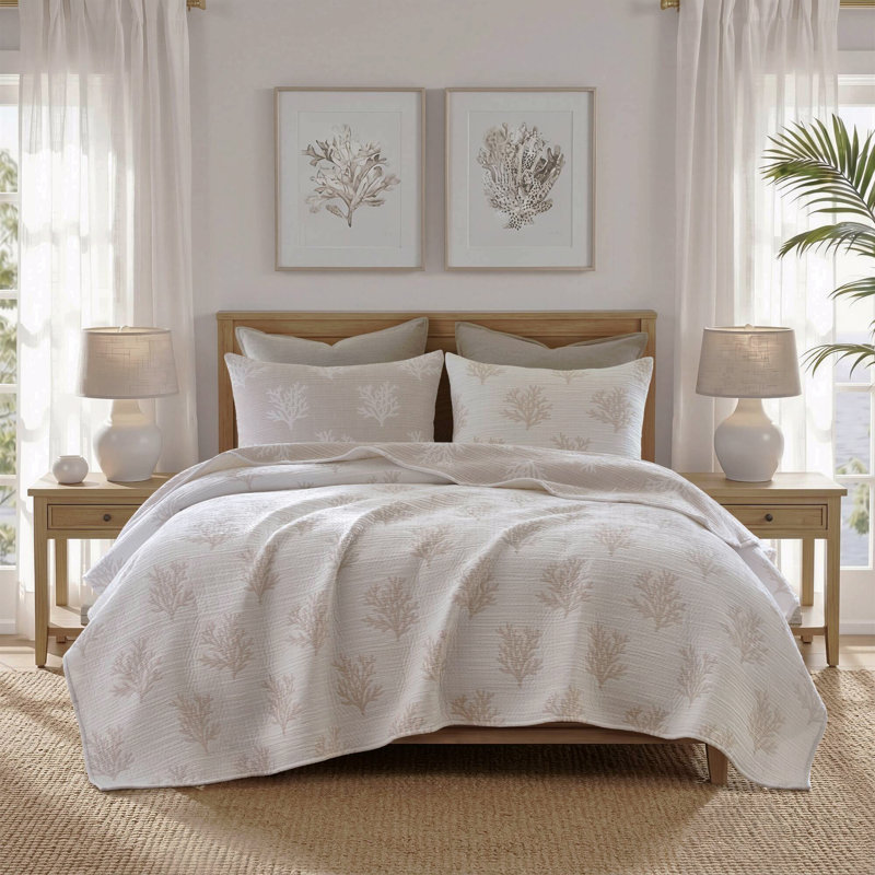 3-Piece Full/Queen Quilt Mini Set,Tan/Gray
