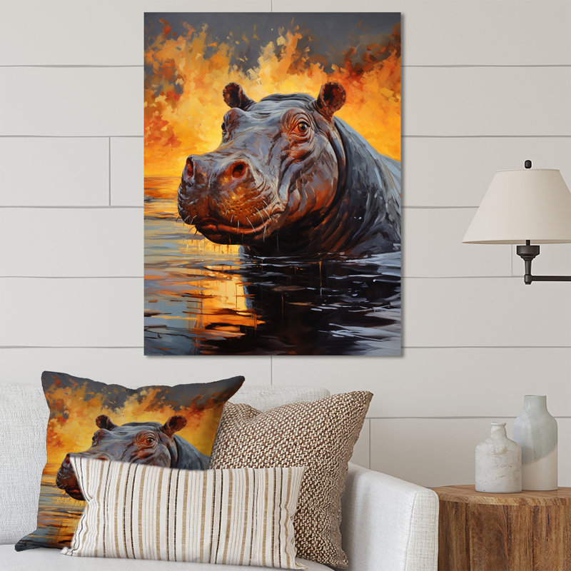 Hippopotame, roi de la savane 2 - art mural hippopotame, H 20 po x l 12 po x P 1 po