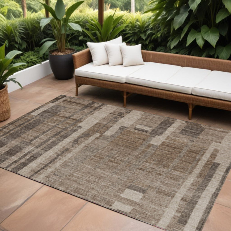 Tapis intérieur lavable rayé brun 9 pi x 12 pi HomeRoots