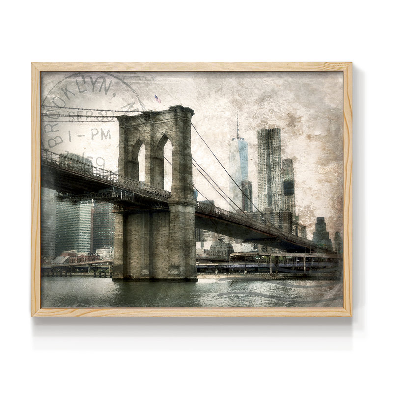 NY Brooklyn Bridge -Framed Print - Restickable, H 8 po x l 10 po, Naturel