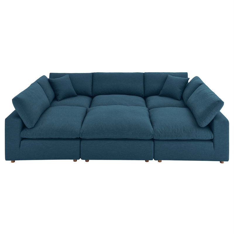 Modway Commix Down Filled Overstuffed 6-Piece Sectional Sofa, Azure Polyester