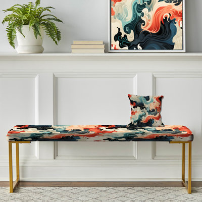 Calligraphy Essence - Oriental Upholstered Gold Bench