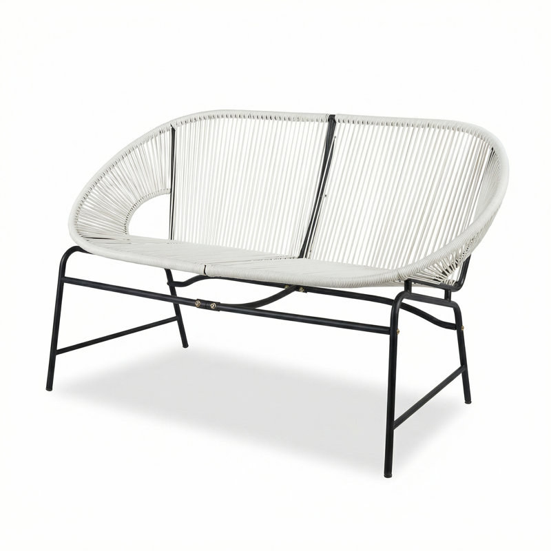 Outdoor Wicker Loveseat with Metal Frame for Patio, White
