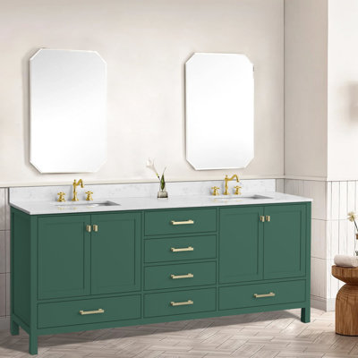 Meuble-lavabo de 84 po avec lavabo double, structure en bois massif, plateau autoportant, tiroirs à fermeture en douceur, conception moderne et élégante pour rangement 84 po, ouverture de tiroir moderne et confortable