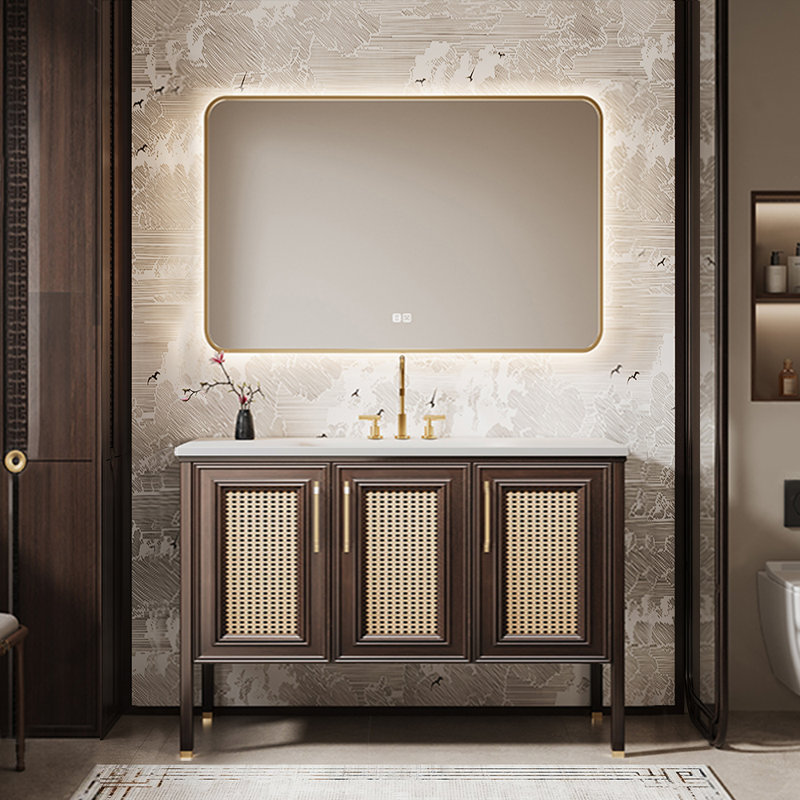 Armoire de salle de bain rétro chinoise, H 31,5 po x l 47,2 po x P 21,7 po