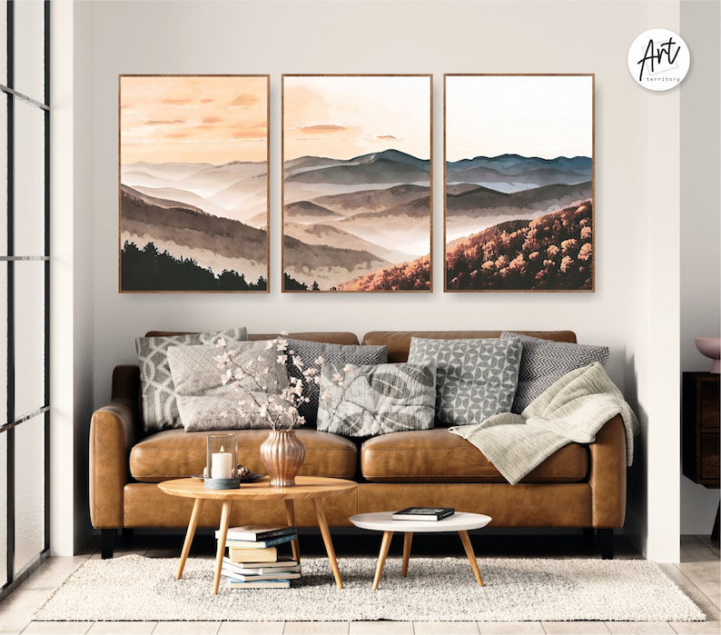 «Great Smoky Mountains», ensemble de 3 reproductions d'art mural, H 14 po x l 33 po, Affiche non encadrée