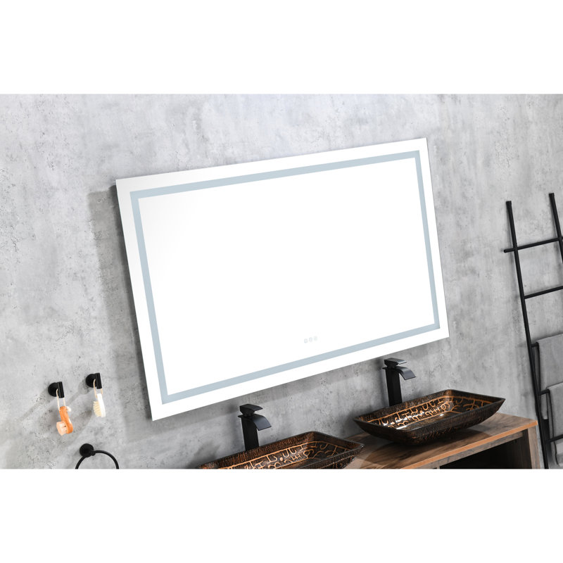 60" X 36" Fog Led Bathroom Mirror With 3 Colour Choices, Wall Mounted, Stepless Dimmable, Front And Backlight, Memory, White Aluminium Glass, 62 Lb, Good For Bathroom's Decor Options, Suitable