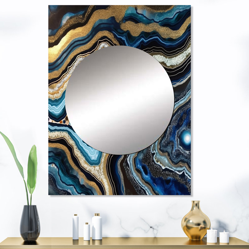 Or doré, gemmes de géode - miroir de géode de pierre, miroir mural traditionnel unique, impression d'art en métal