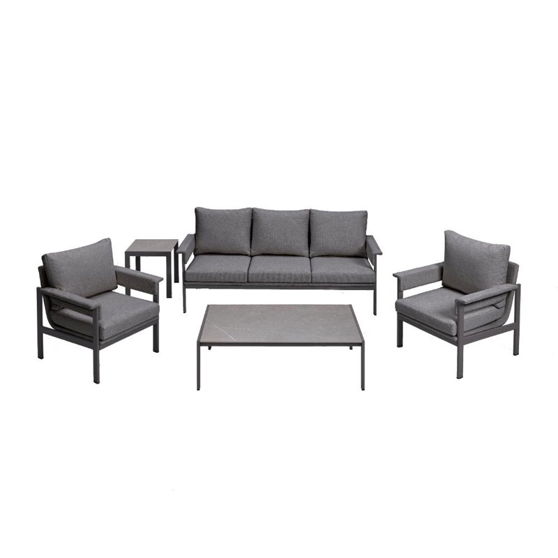 Bindia Wicker 5 - Person Garden Lounge Set with Cushions, Grey/Black