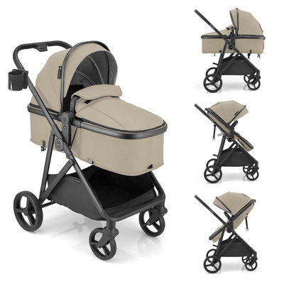 Poussette pour bébé 3 en 1 Gromast, poussette convertible pour tout-petit nouveau-né avec siège réversible, auvent UPF 50+ et porte-gobelet - Kaki