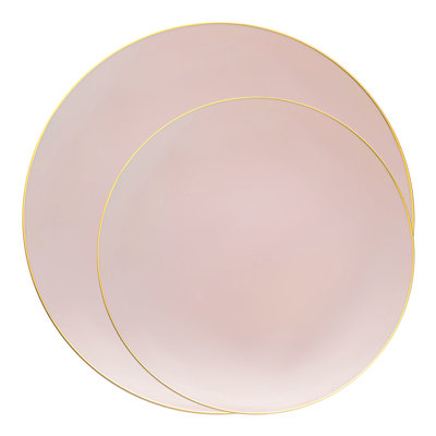 Assiettes rondes jetables en plastique bio rose et doré - Paquet de 120