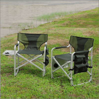 Chaise pliante rembourrée 2 pièces pour l'extérieur avec table d'appoint et poches de rangement, chaise de réalisateur surdimensionnée légère pour le camping intérieur, extérieur, les pique-niques et la pêche