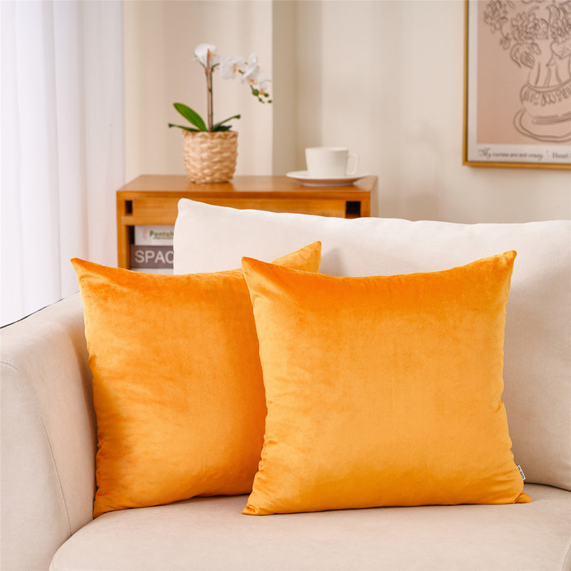Velvet Pillow Cover, Orange Yellow, 20" H x 20" W