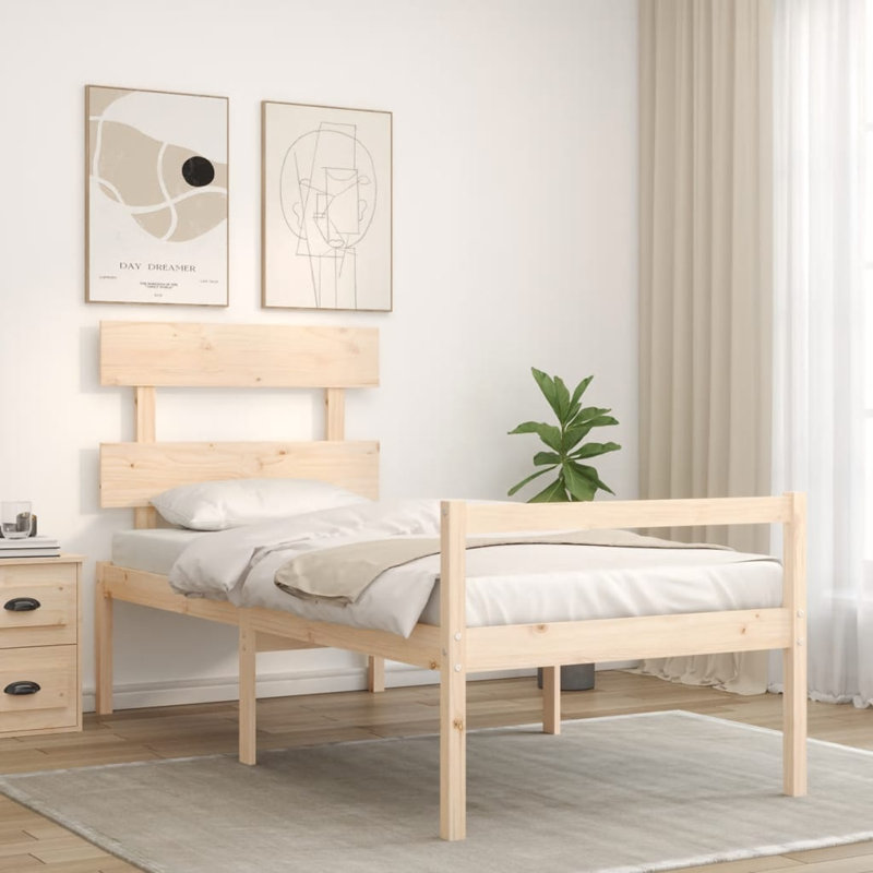 Bed Frame with Headboard, Brown, Single (3')