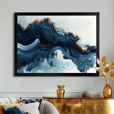 Art sur toile à l'encre liquide dorée et bleue céleste IV