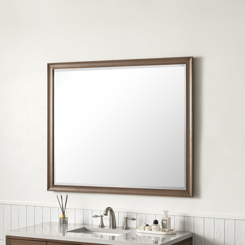Glenbrooke Solid Wood Wall Mirror, Whitewashed Walnut, 40" x 48"