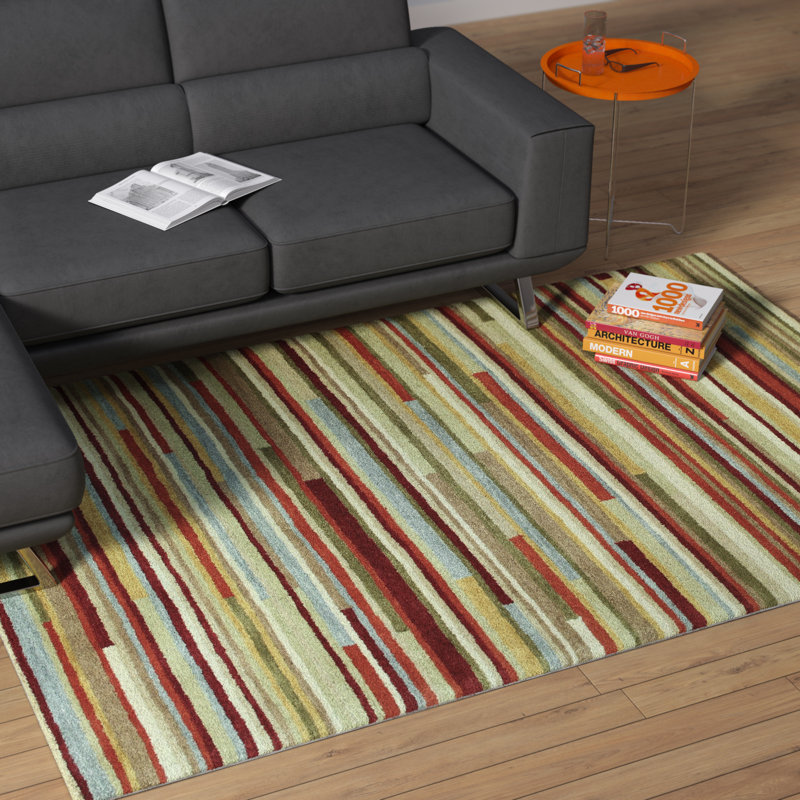 Tapis rayé en laine touffeté à la main Amparo, Rectangle 5 pi x 7 pi 6 po