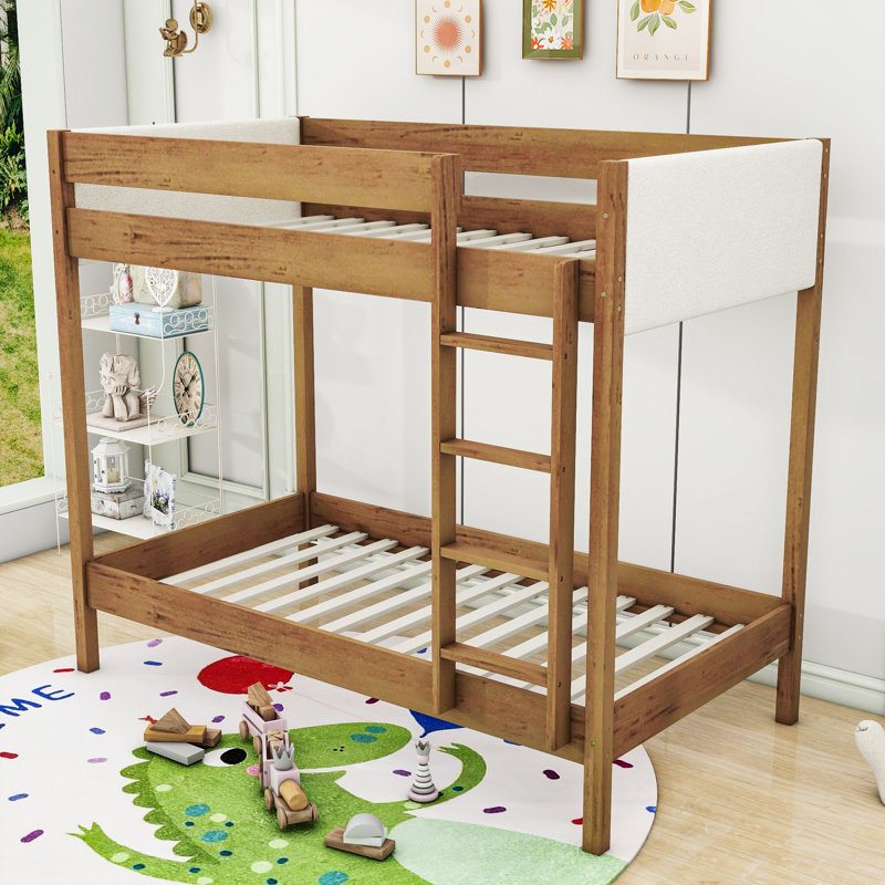 Teddy Upholstered Twin Over Twin Bunk Bed With Ladder & Safety Guardrails