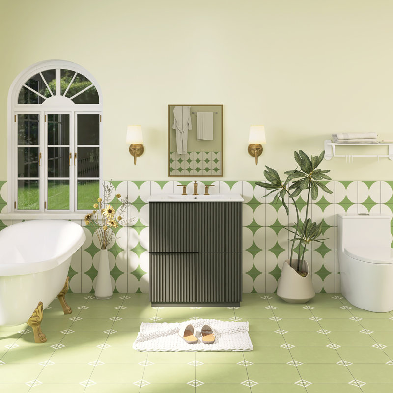 Meuble-lavabo simple 30 po avec comptoir en céramique, Vert