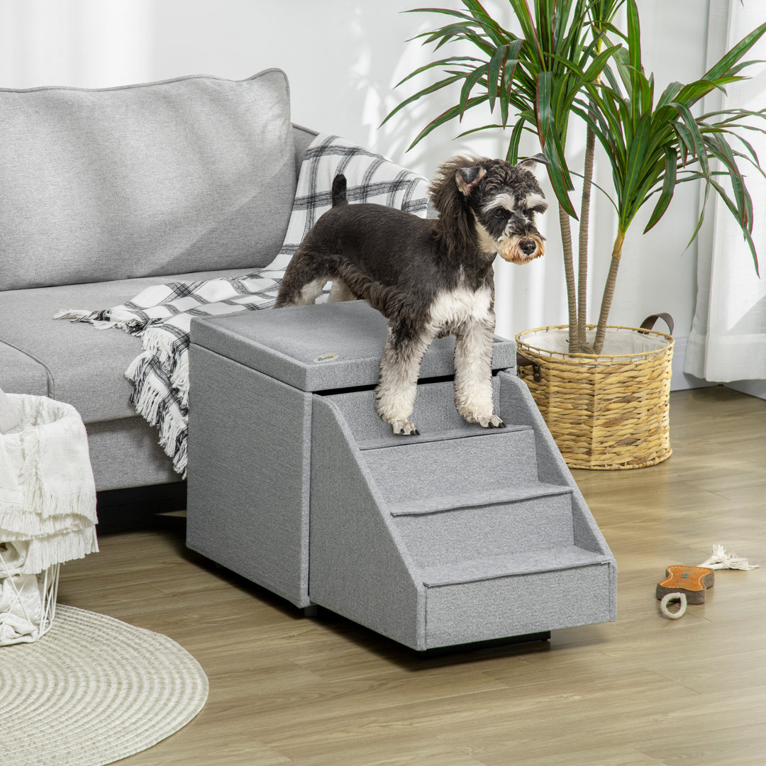 Hundetreppe 2 in 1, 4 Stufige Katzentreppe, Haustiertreppe mit Stauraum Hellgrau