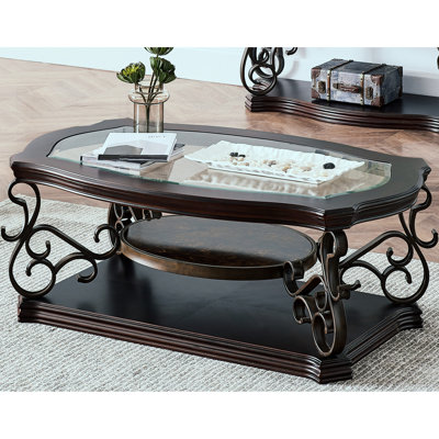 Table de cocktail attrayante avec attrait contemporain en verre et en métal et plateau en verre